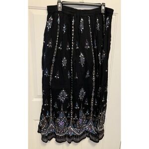 Women's Dress Barn Embroidered‎ Black Maxi Skirt Sequins Pull On Size 14/16